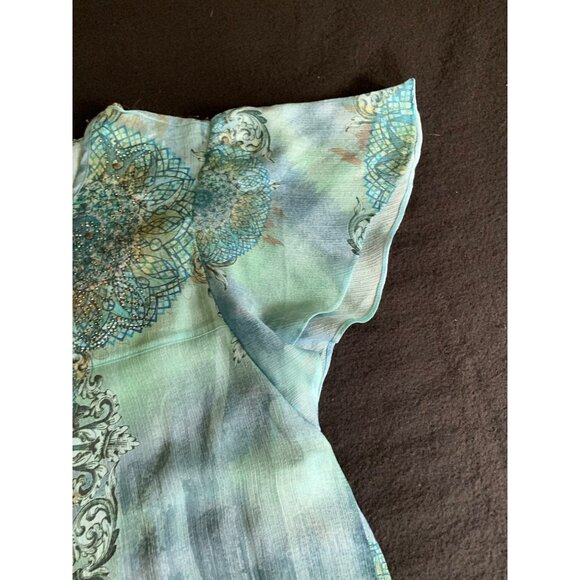 Christopher & Banks Womens Size Large Blue Patterned Polyester Blouse Beaded Det - Picture 12 of 14